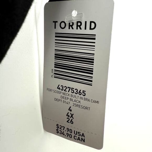 Set of 3 Torrid Women's Scoop Neck Built In Bra Cami Tank Top Size 4 Deep Black - Picture 4 of 4